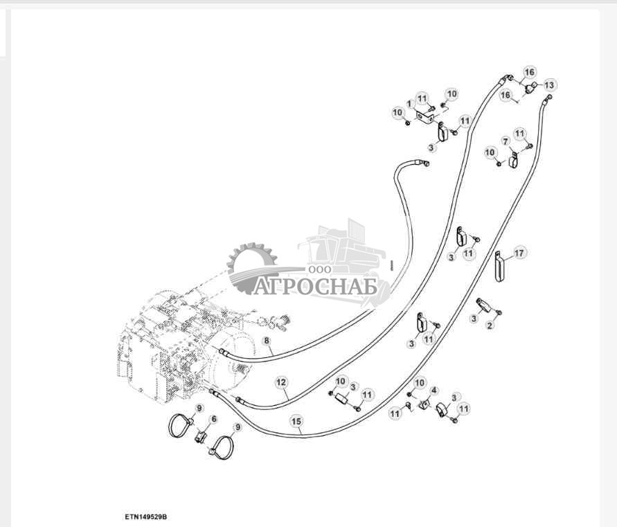 Гидравлические шланги, передний мост, трансмиссия с кнопочным переключением передач, Tier 2 